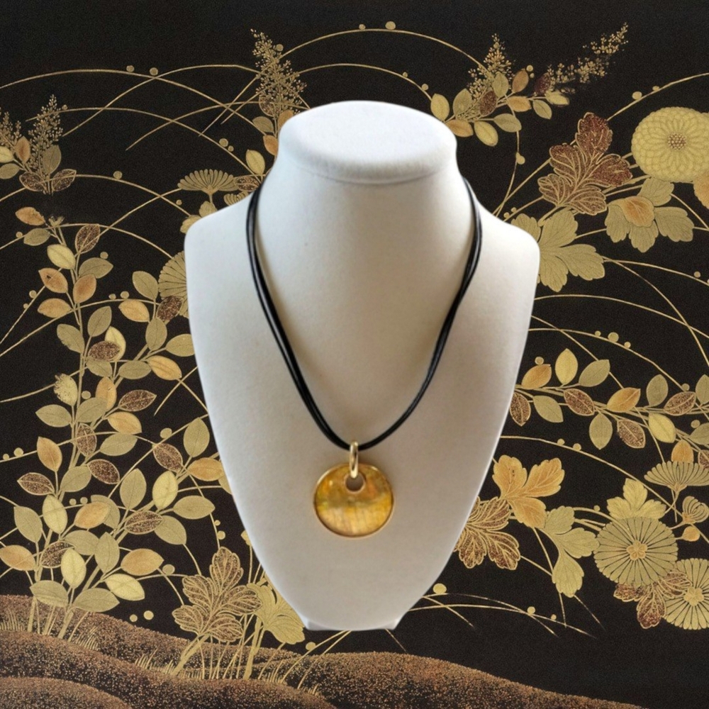 Lia Sophia | NWT Black/Gold Taos Mother of Pearl Mosaic Pendant Necklace - Picture 1 of 12